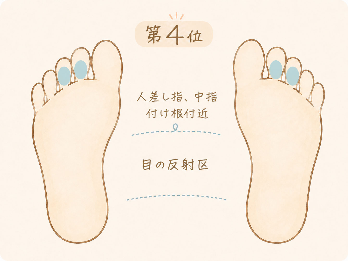 足つぼで痛みを感じやすい場所第4位、人差し指と中指の付け根付近にある目の反射区