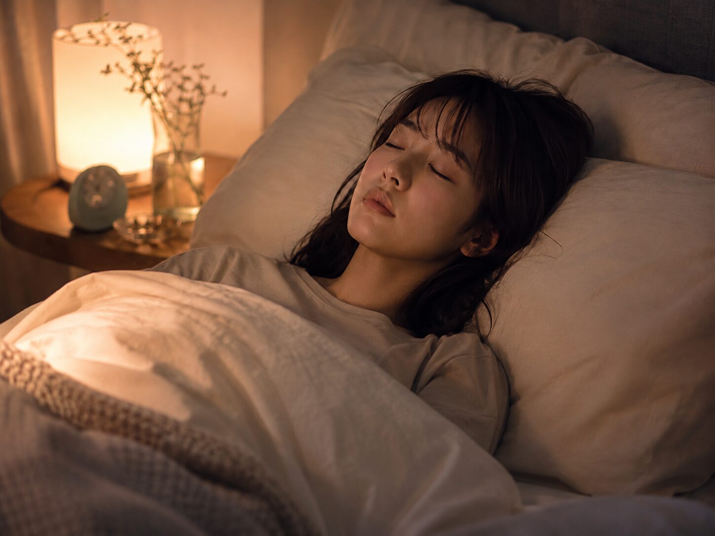 眠らなきゃと思うほど眠りが遠く感じる夜の女性のイメージ画像
