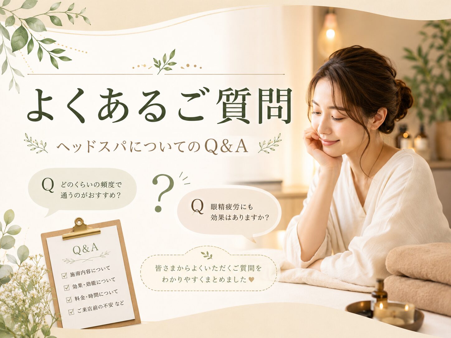 池袋で眼精疲労ヘッドスパを受ける前によくある質問のイメージ画像