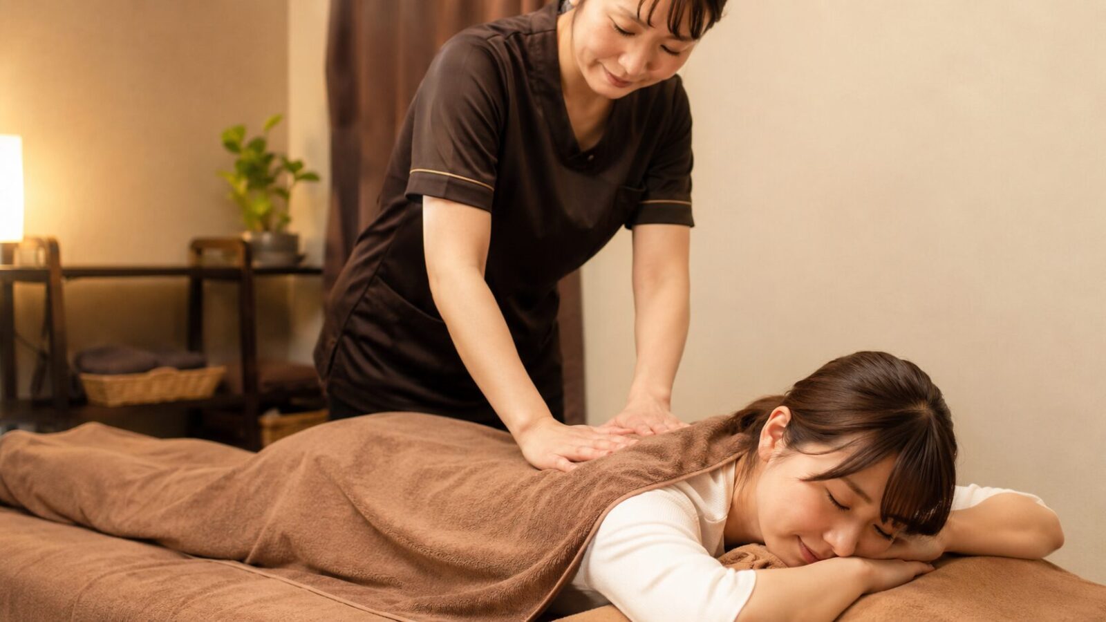 ボディケアサロンで背中や肩まわりの施術を受けている女性のイメージ