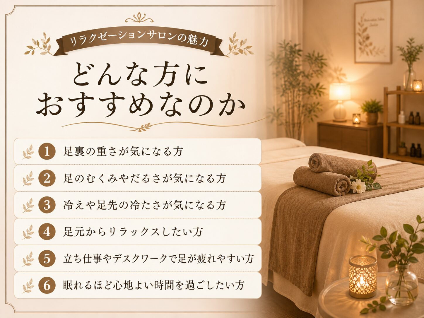 足裏の重さやむくみ、冷え、足の疲れが気になる方に足つぼがおすすめな理由をまとめたイメージ画像