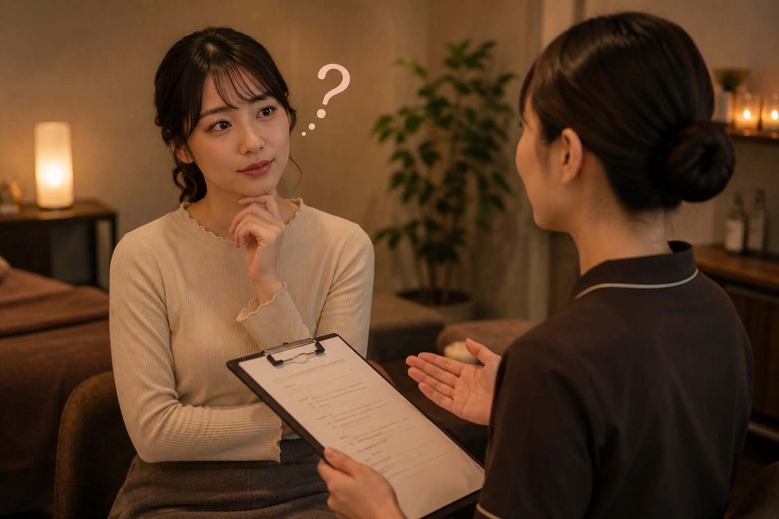ヘッドスパ中の眠気や施術前の不安について相談しているイメージ画像
