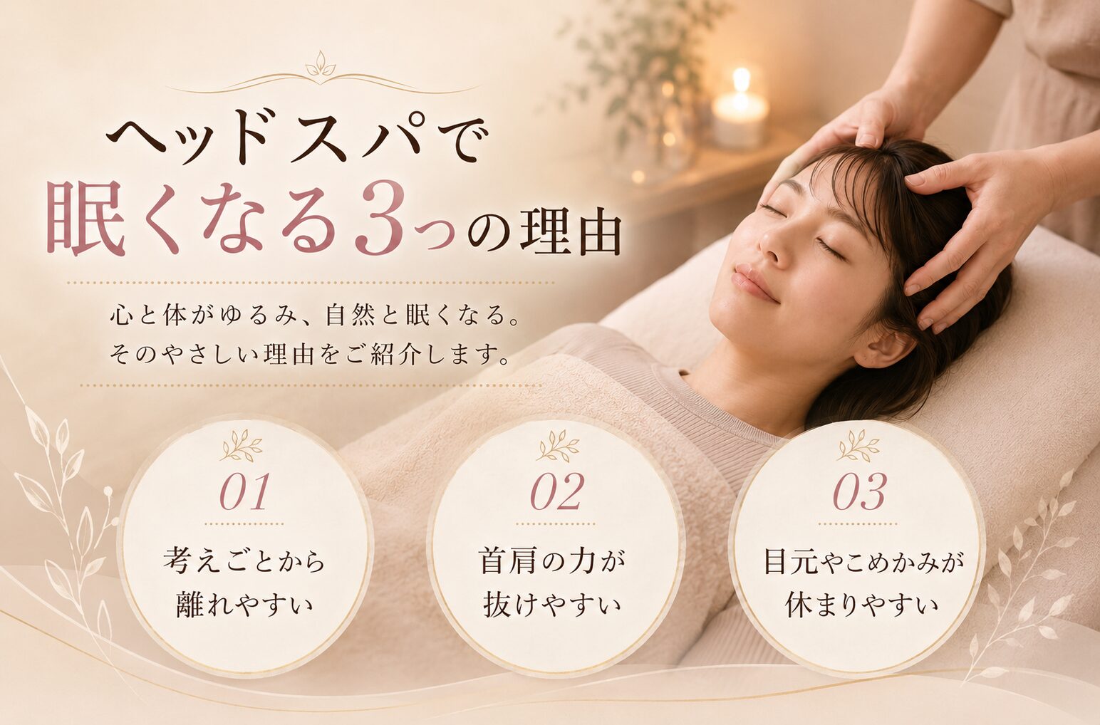 ヘッドスパで眠くなる3つの理由を紹介するイメージ画像