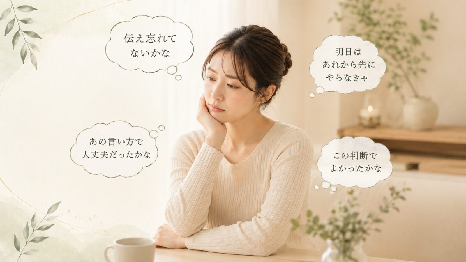 頭の中で考えごとが続き休まらない女性のイメージ